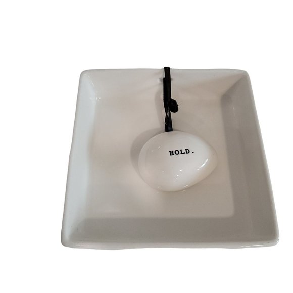 Rae Dunn 6.5" Stoneware Napkin Holder with "HOLD" Weight White #19551 - Picture 6 of 8